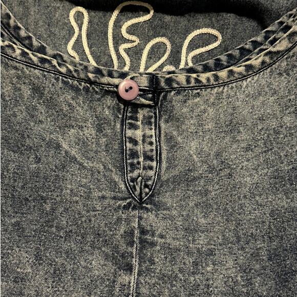 Vintage Blue Creek Jeans Embroidered Lagenlook Artsy 3/4 Wrap Denim Top 90s Y2K - Picture 7 of 7